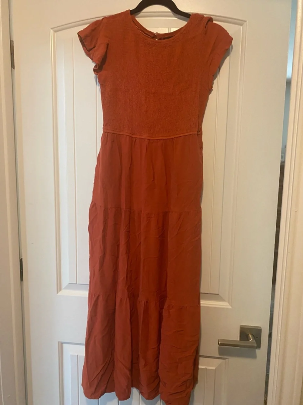 Rust Tiered Maxi Dress with Smocked Bodice - Picture 1 of 3
